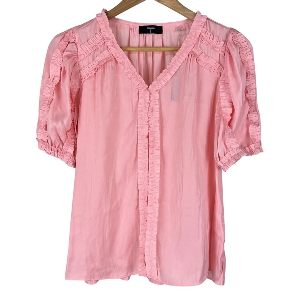 T Tahari Ruffled Blouse Pink Wind Women's Size X-Small New With Tags